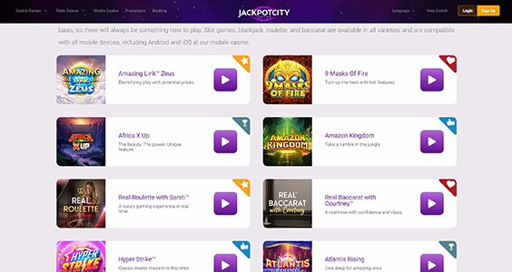 Jackpot City homepage screenshot