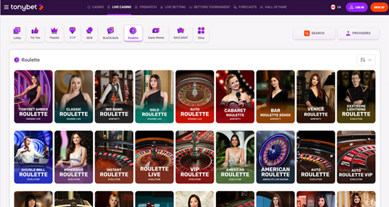 Tonybet homepage screenshot