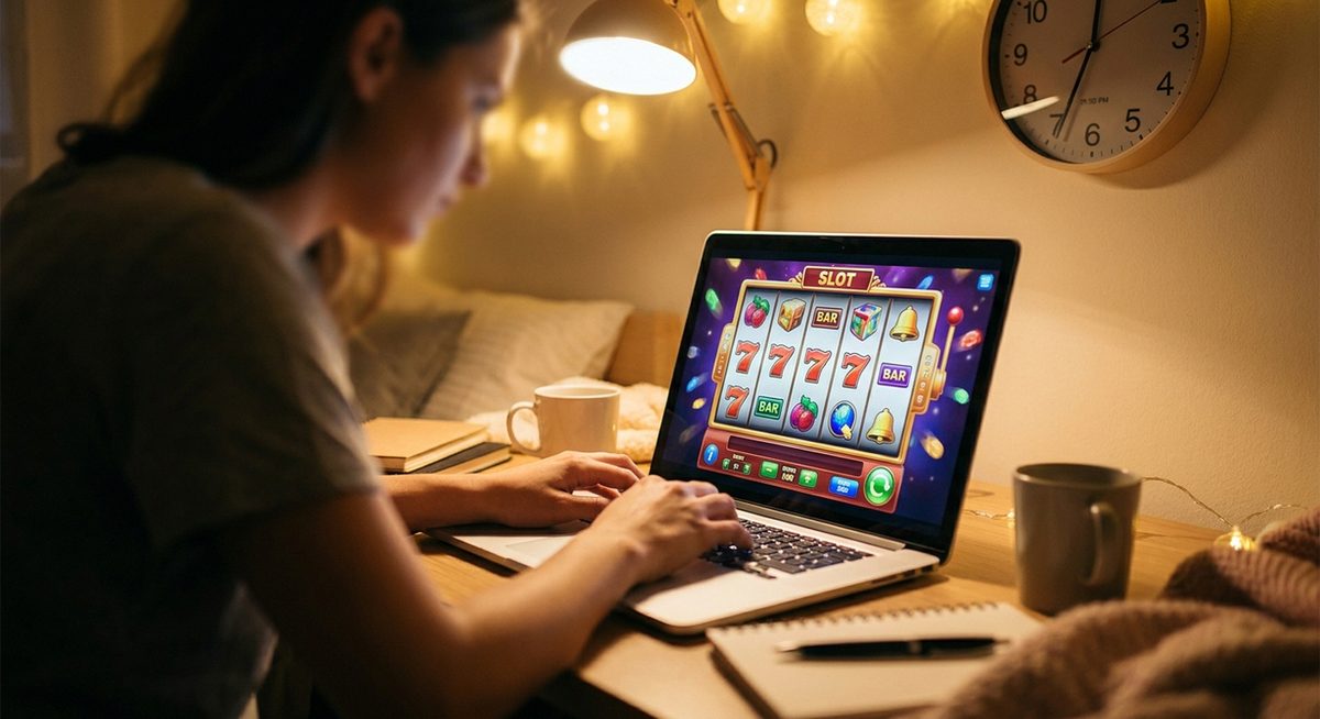 Online slot machine reels with colorful symbols